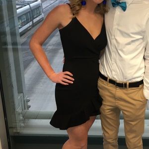 Lulus Black Ruffle Surplice Dress